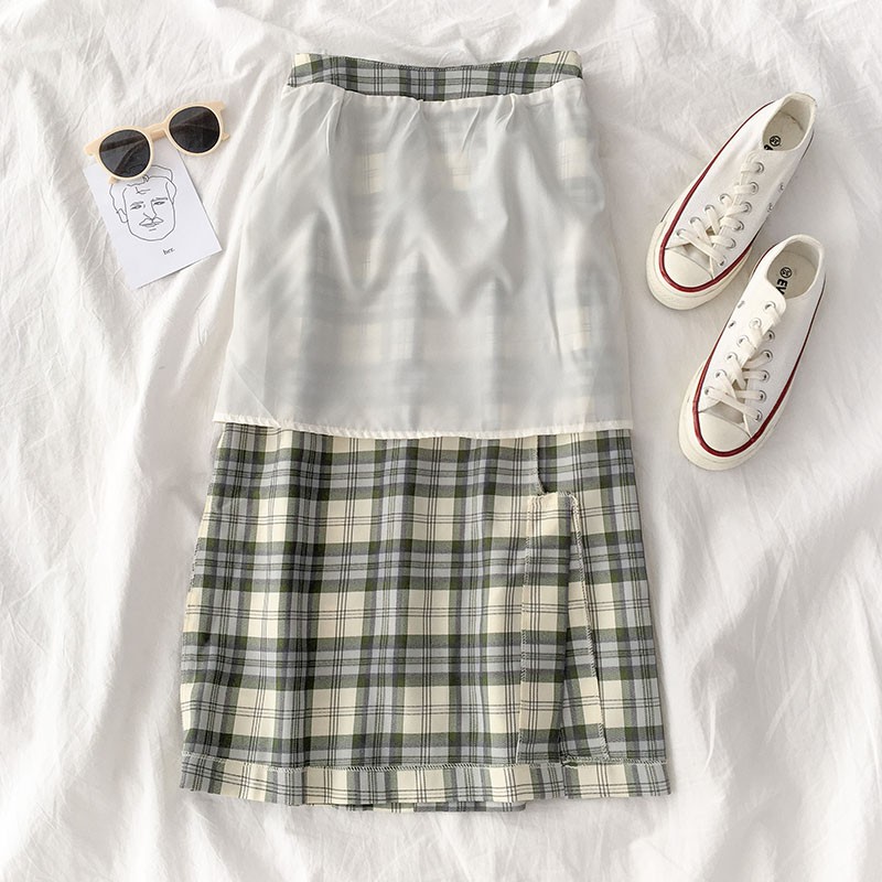 (Có Sẵn) Chân váy dài midi kẻ caro - Eo cao có chun (video tự quay) | BigBuy360 - bigbuy360.vn