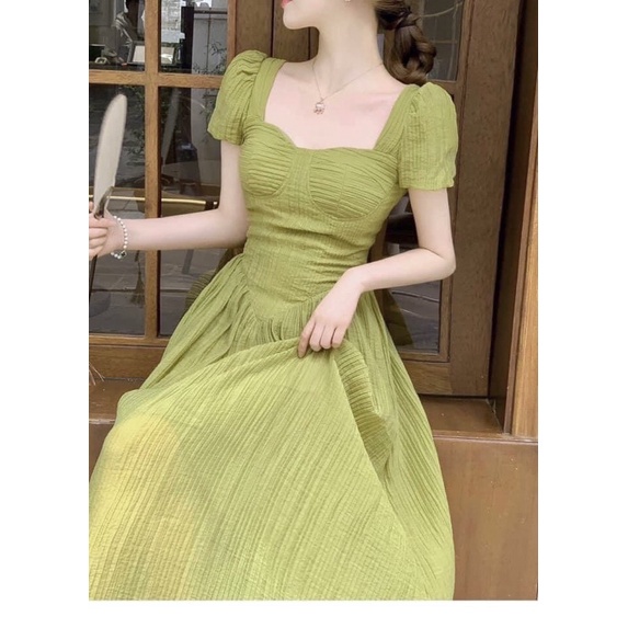 Đầm tay phồng cúp ngực dáng xòe dài siêu xinh - Leaf Dress