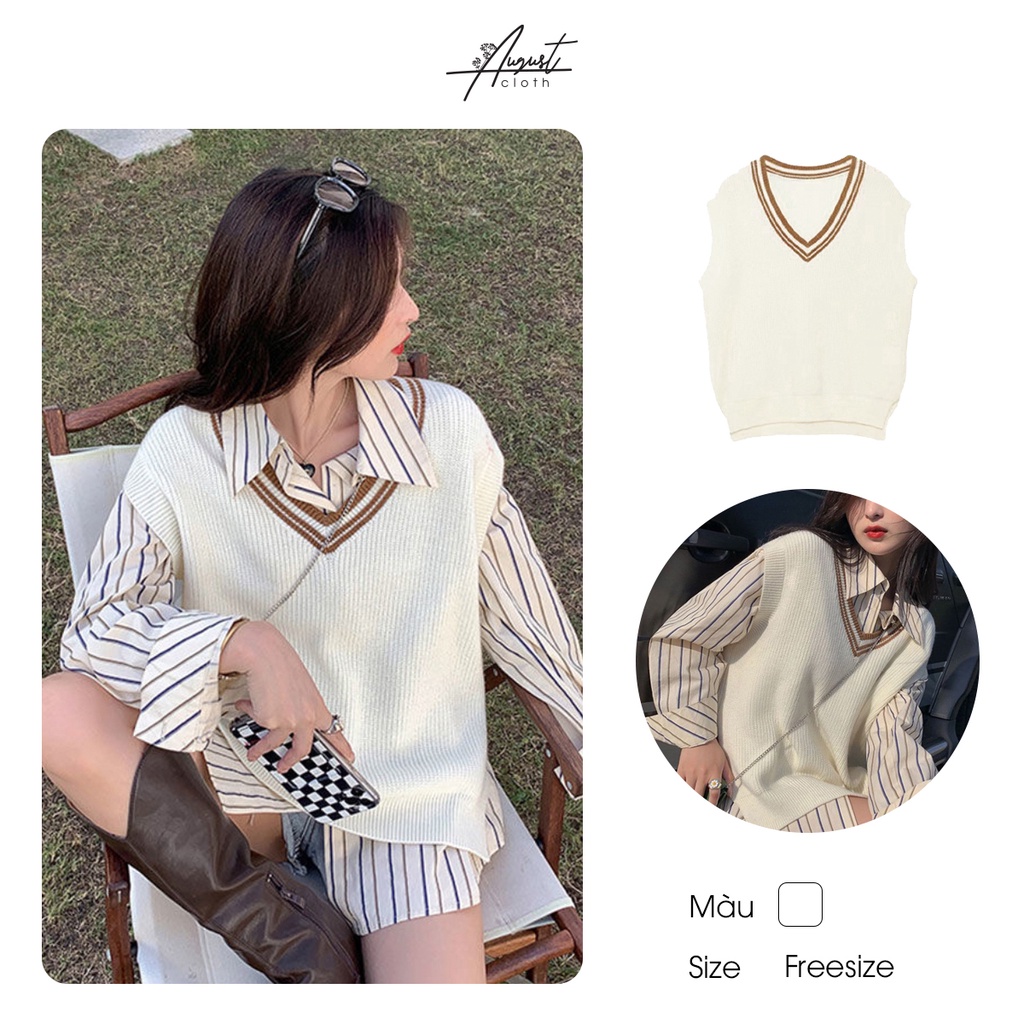 [Augustcloth] Áo khoác gile dệt kim cổ chữ V phong cách Hàn Quốc