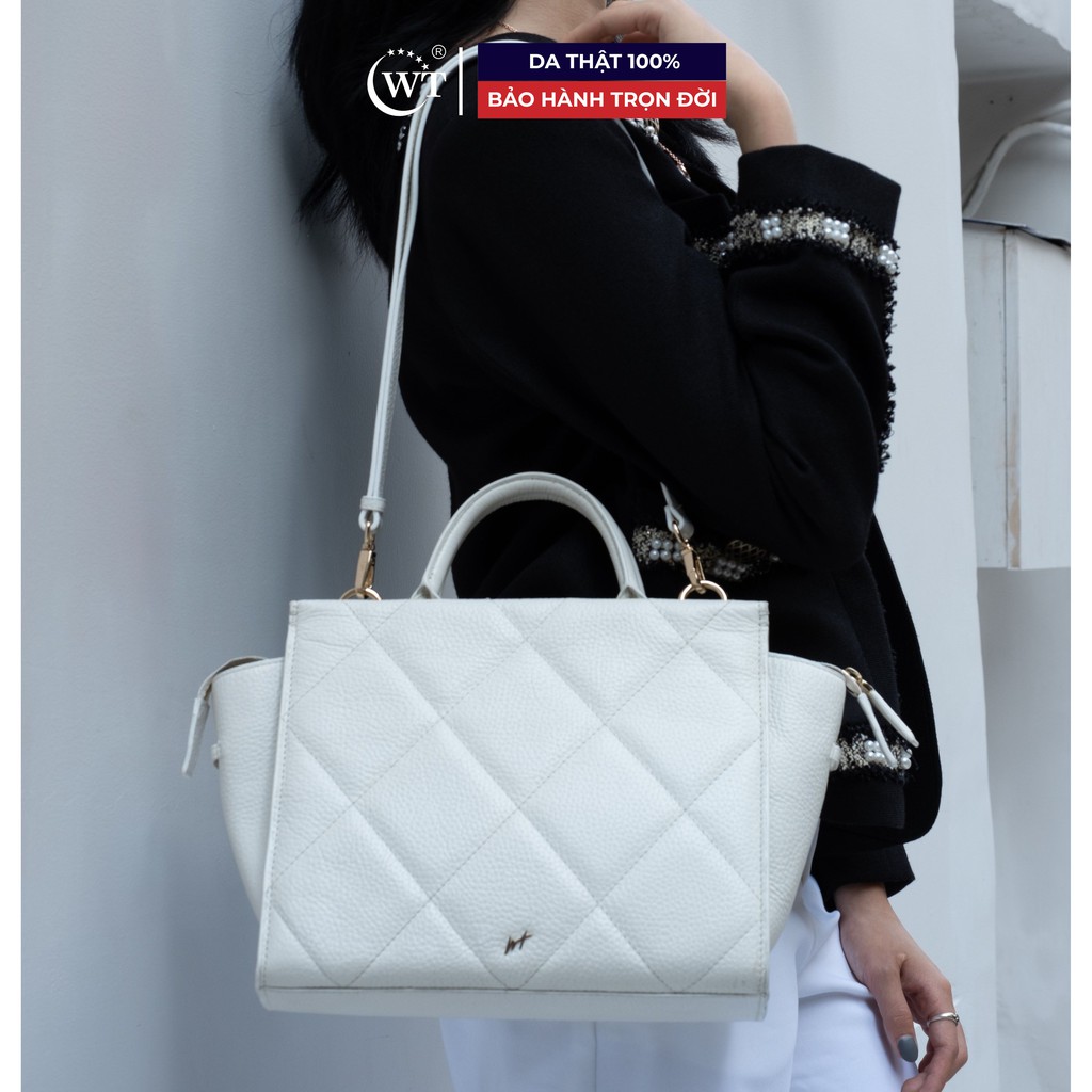 Túi Xách Nữ Da Bò Có Quai Đeo Cao Cấp Màu Trắng, Màu Đen WT Leather FENSE-F