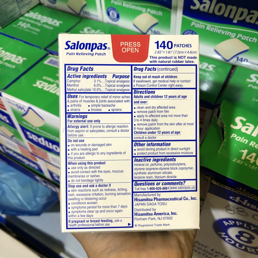 [NỘI ĐỊA MỸ]1 Hộp Miếng Dán Salonpas Mỹ 140 Miếng