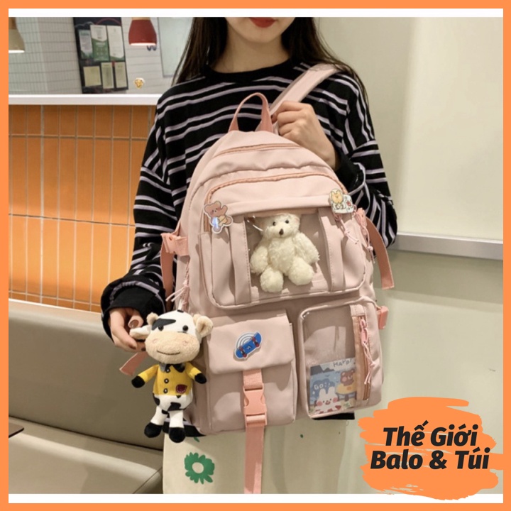 Balo cặp ulzzang basic nữ thời trang(ko kèm gấu) đi học đi chơi du lịch giá rẻ vừa laptop canvas HỘP TRÊN | thegioibalo