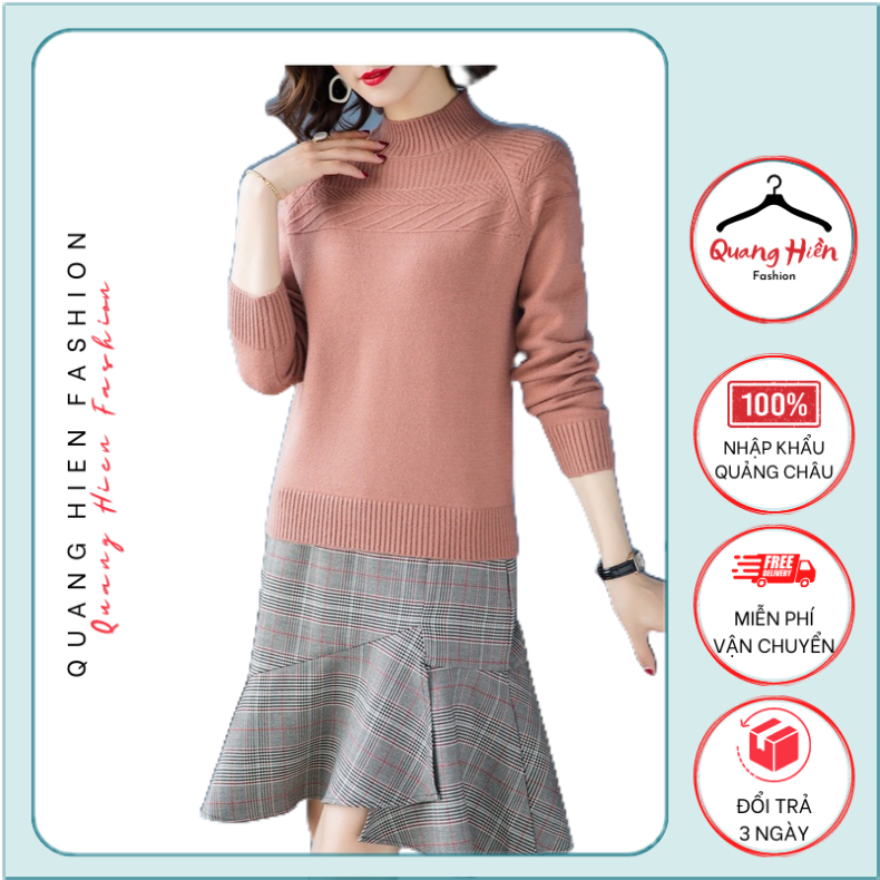 Áo len nữ cổ 3cm Quảng Châu ngực cách điệu len lông cừu siêu mềm dày dặn freesize MS325