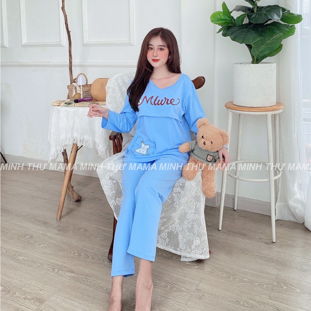 Bộ bầu - bộ sau sinh - cho con bú - chất liệu coton - mềm - mịn - mát ( đô lật túi tim Dài )