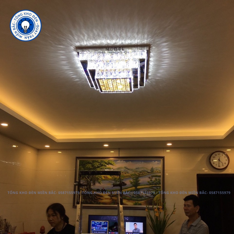 Đèn Ốp Trần-Đèn Mâm Pha Lê Vuông Cao Cấp-Đèn Trang Trí Phòng Khách-Tặng Kèm Điều Khiển Từ Xa