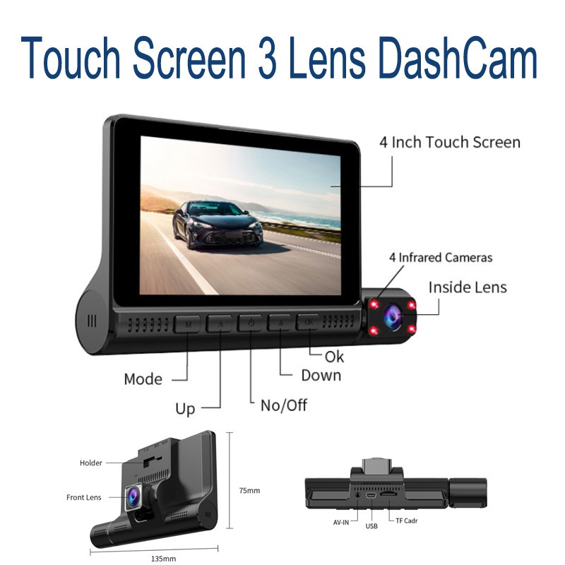 1080P Touch Dash Cam Car Recorder Camera Camera kép Camera hành trình phía trước và phía sau 170 góc Màn hình lùi đỗ xe 24h