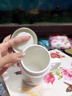 Ca (cốc) Sứ Giữ Nhiệt Nắp Bạc .