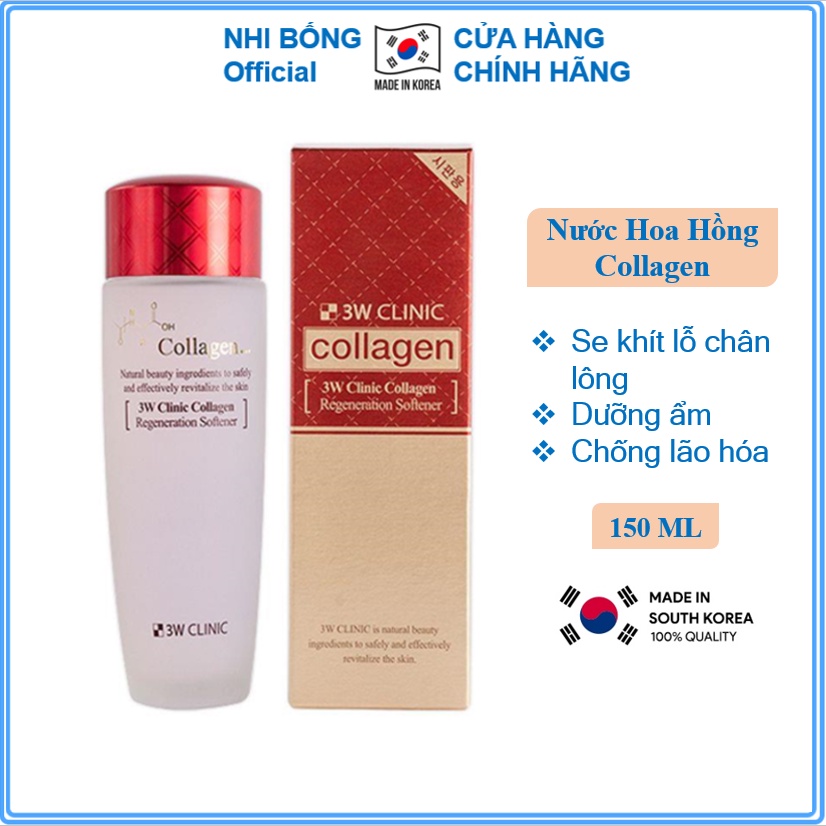 Nước hoa hồng dưỡng da săn chắc chống lão hóa Collagen 3W CLINIC Hàn Quốc 150ml