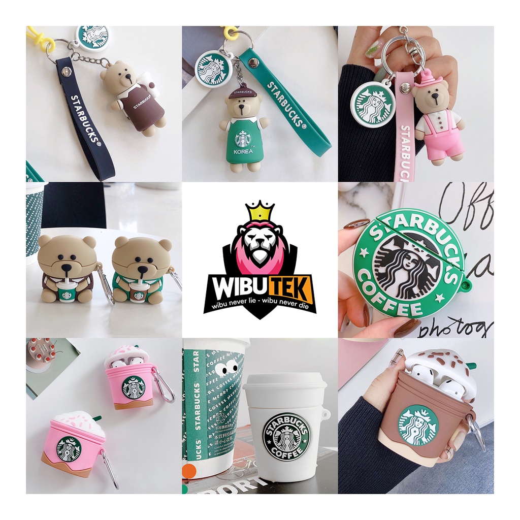 Ốp chống sốc tai Nghe không dây Airpods móc khóa logo gấu Starbucks