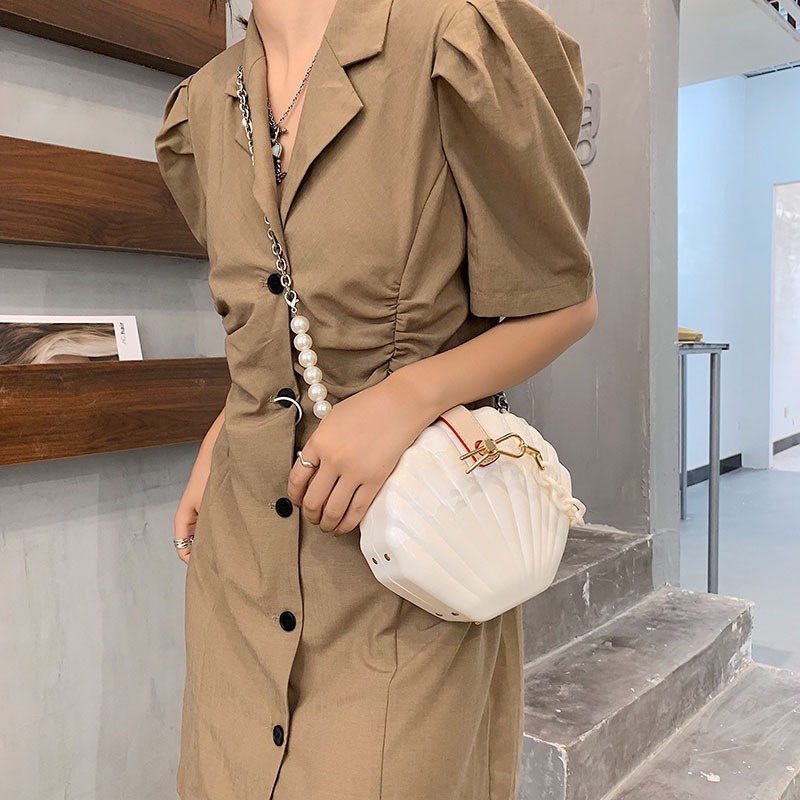 IELGY Túi Đeo Chéo Hình Vỏ Sò Bằng Acrylic Phối Dây Xích Thời Trang Cho Nữ