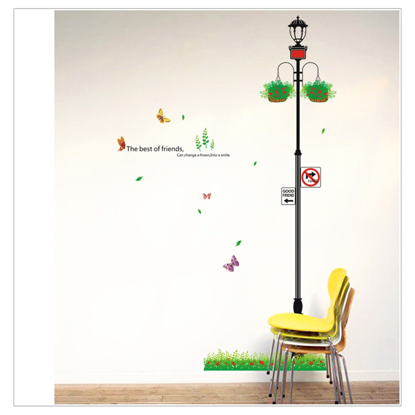 Decal dán tường Combo xe đạp và cột đèn xanh AmyShop (200 x 200 cm)