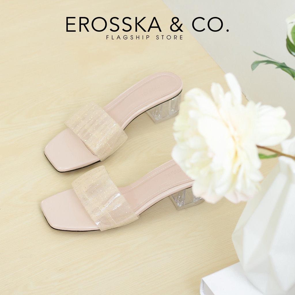 Erosska - Dép cao gót nữ quai ngang trong sang trọng cao 4cm màu nude - EM098