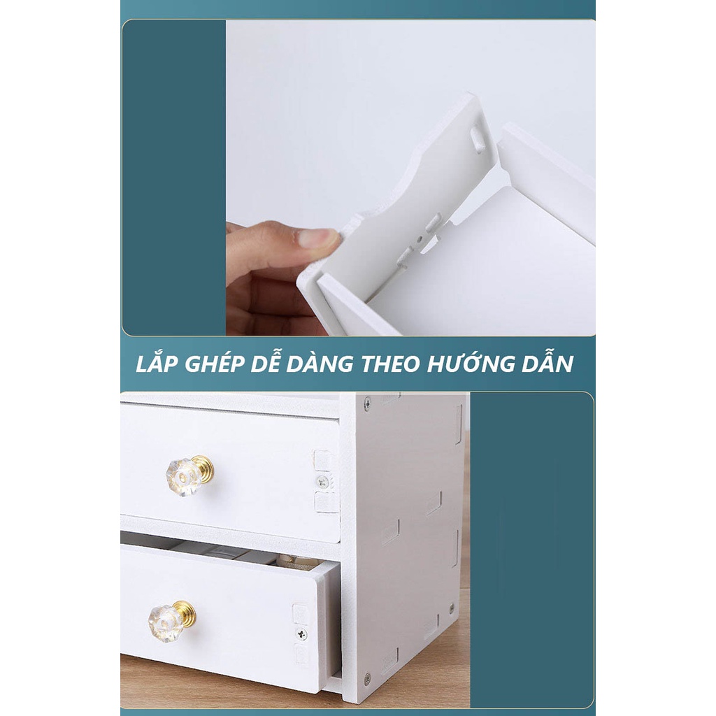 Kệ mỹ phẩm để bàn tủ đựng đồ trang điểm đồ trang sức hộp đựng mỹ phẩm bằng gỗ nhựa composite kèm gương cao cấp KMP5