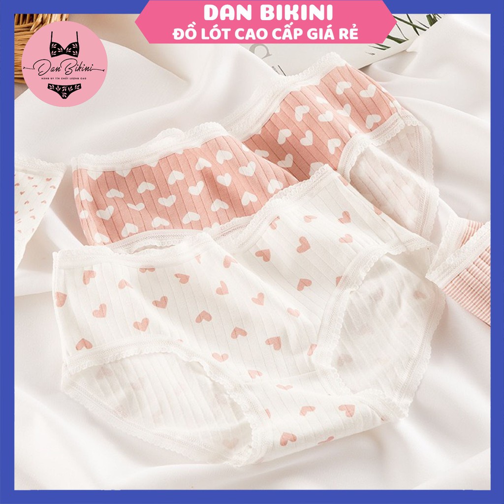 Quần Lót nữ dễ thương gân tăm tim hồng paster thoáng mát không tạo hằn mã 8019