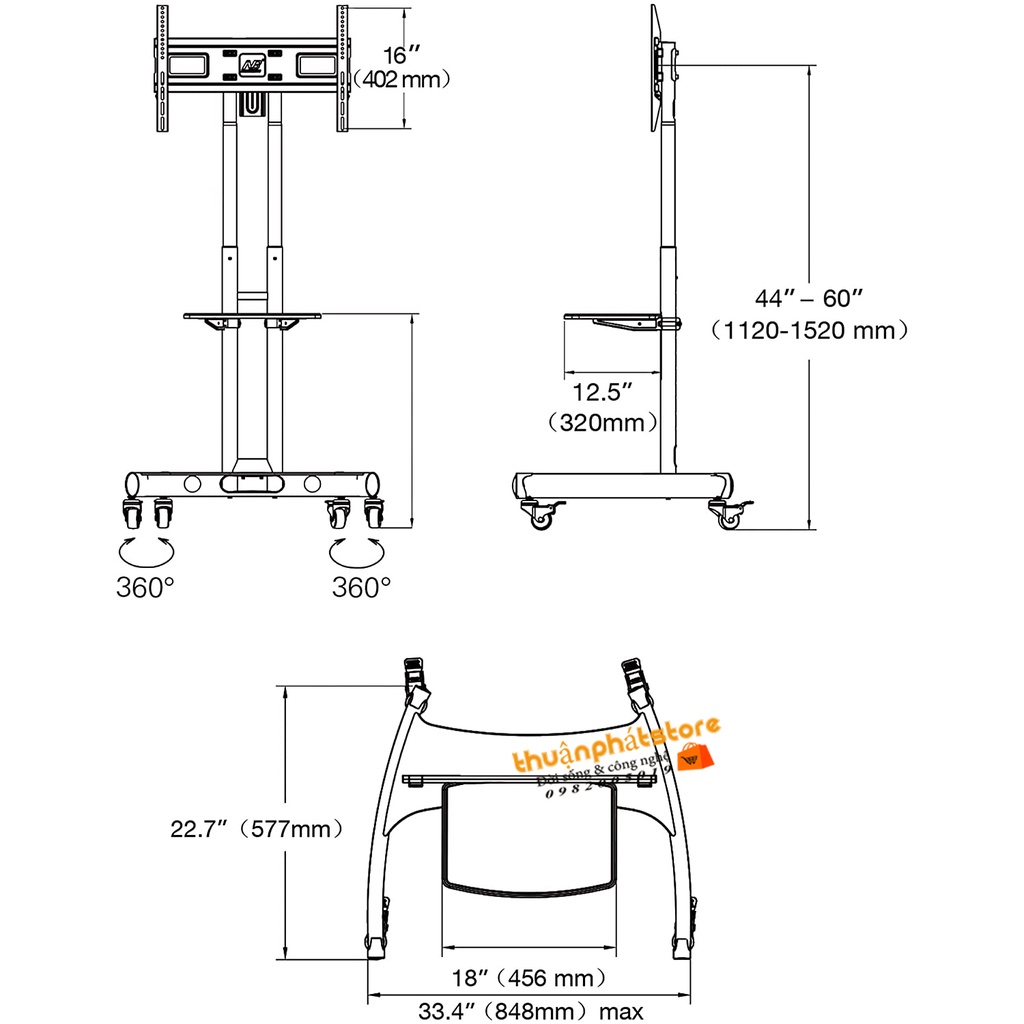 Giá Treo Tivi Di Động NB AVA1500 32 - 70 Inch Giá Treo Tivi Có Bánh Xe Di Chuyển - Hàng Chính Hãng NorthBayou
