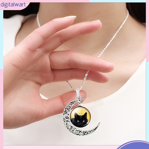 Dây chuyền mặt trăng khuyết phối hình mèo đeo dễ thương cá tính dành cho nữ