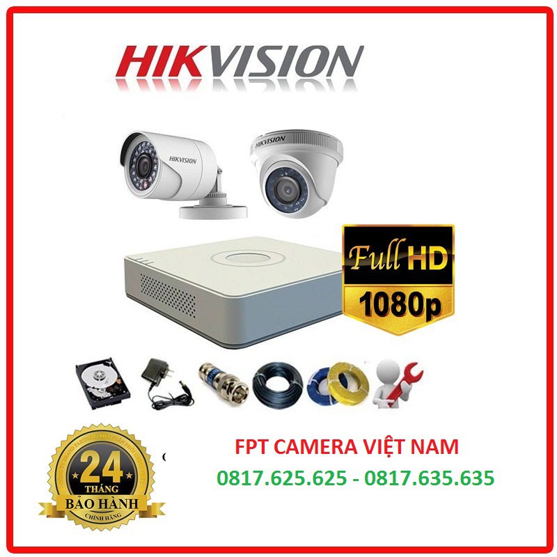 Bộ Kit 4 Camera Hikvision HD+ Đầu ghi hình 7104HGHI-F1 hỗ trợ camera 2 MP