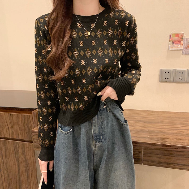 Áo len tay dài cổ tròn dáng rộng thời trang thu đông Hàn Quốc mới cho n