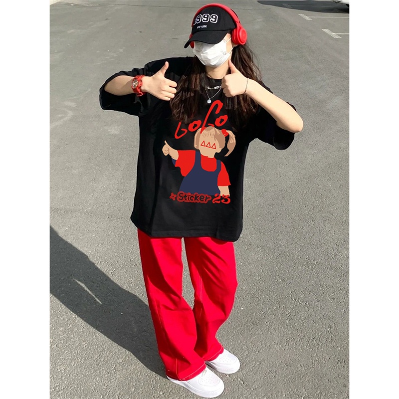 NRVP Áo thun cotton tay ngắn cổ tròn thời trang mùa hè phong cách Hàn Quốc cho nữ