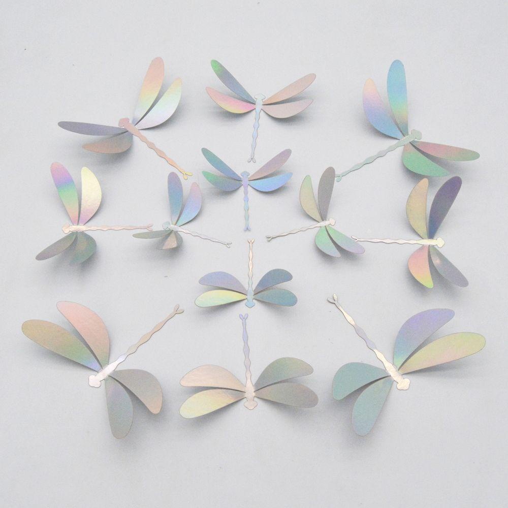 WATTLE 12 Sticker Dán Tường Hình Con Chuồn Chuồn 3D Dùng Trang Trí Khu Vườn