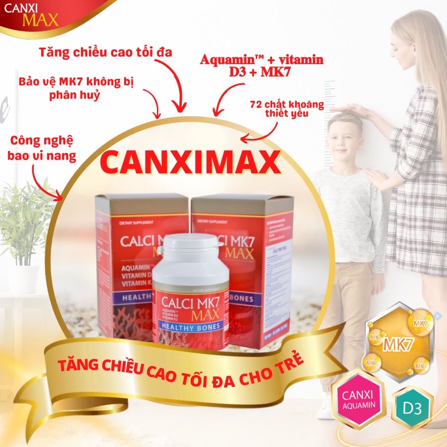 Calci MK7 Max - Viên uống bổ sung canxi tảo đỏ tự nhiên, vitamin D3, MK7 hộp 60 viên