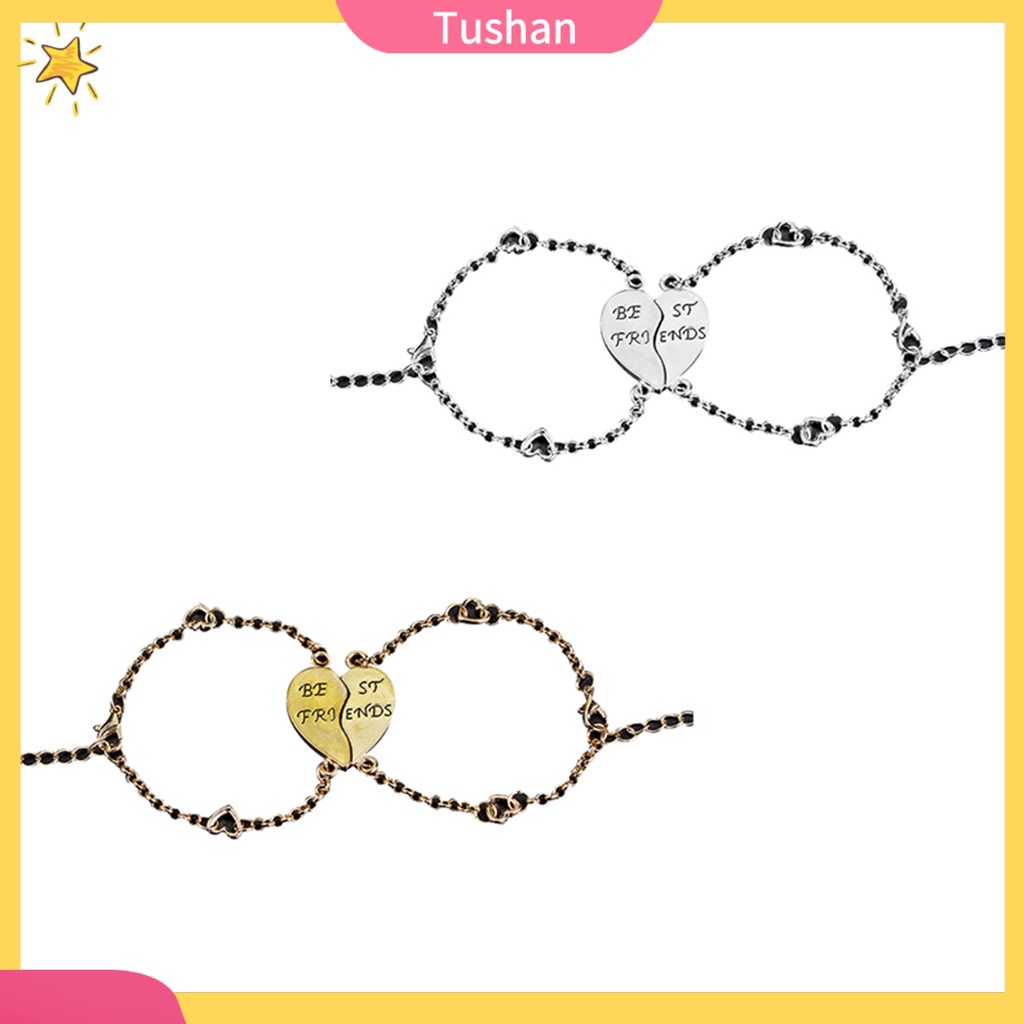 Set 2 vòng tay tình bạn mặt hình trái tim và khắc chữ Best Friends