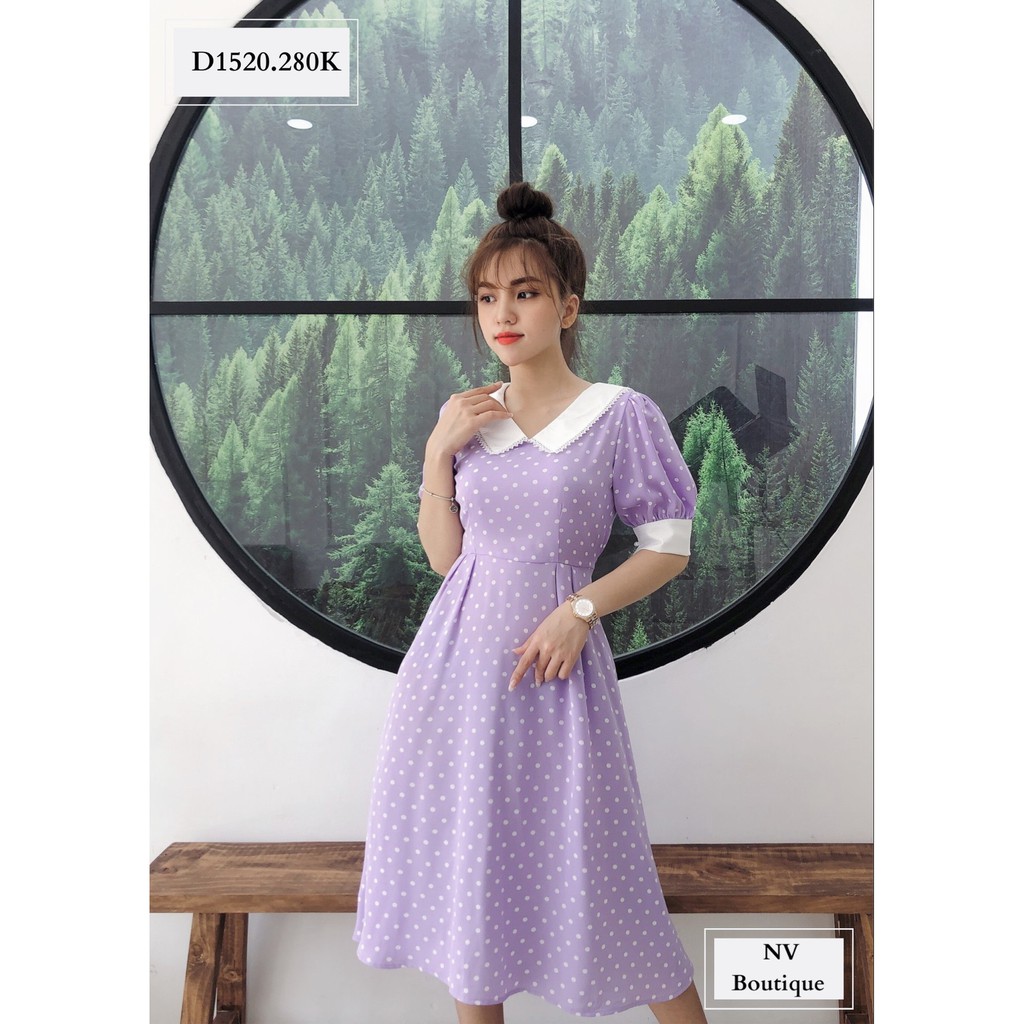 ĐẦM CHẤM BI VIỀN CỔ REN TRẮNG - NHATVY D1520 | BigBuy360 - bigbuy360.vn