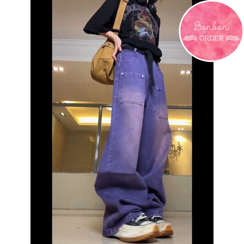 QUẦN JEAN ULZZANG ỐNG RỘNG ỐNG RỘNG TRƠN TÍM