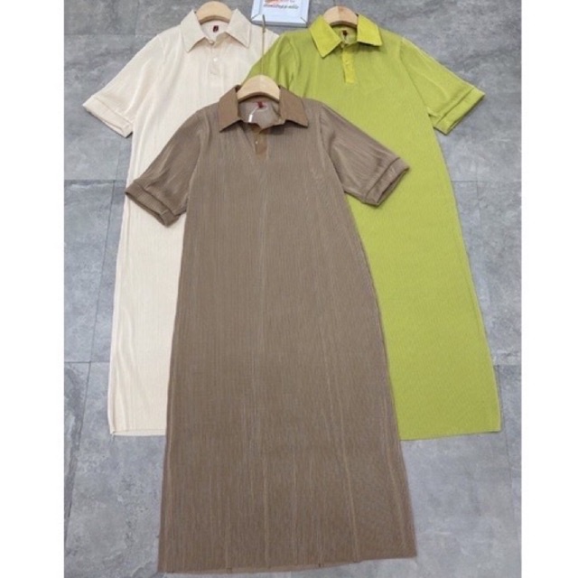 Đầm Polo Xuông Tăm Cổ Bẻ Siêu Mát, Váy Dáng Xuông Nữ Mùa Hè V10