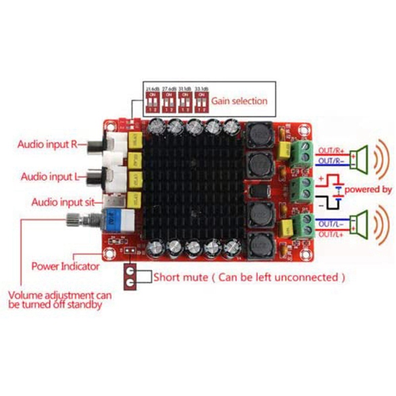 Power Amplifier Board Dual Channel Stereo Audio Amplifier Class D