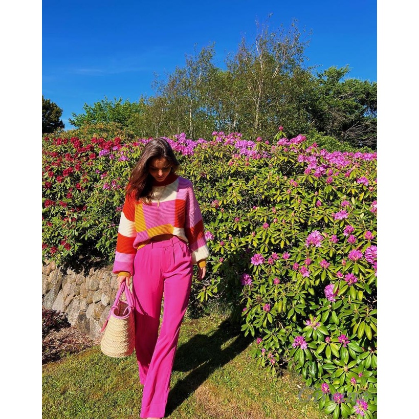 Áo Sweater Dệt Kim Tay Dài Cổ Tròn Màu Sắc Thời Trang Xuân Thu Cho Nữ