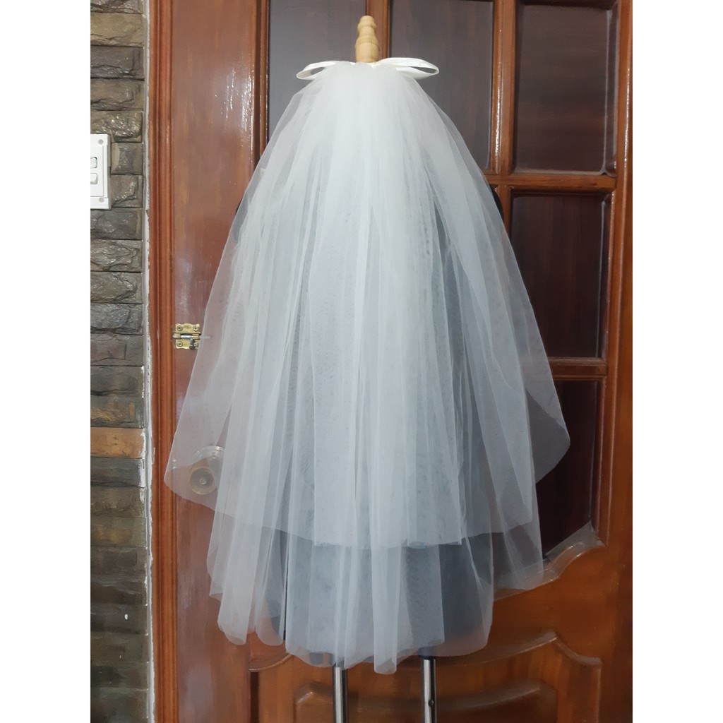 khăn voan cô dâu phồng 2 lớp đính nơ ruy băng nhỏ dễ thương, khăn voan phồng, voan đội đầu cô dâu mẫu mới