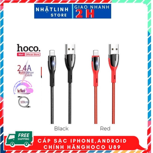 Dây Sạc iphone IPad,truyền tải dữ liệu Hãng Hoco U89 Đầu Lightning Dây Dù 1.2M - BH 1 Năm Chính Hãng