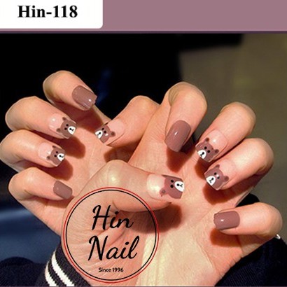 24 móng tay giả kèm keo dán nails box 24 móng giả họa tiết con gấu