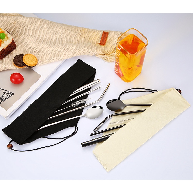 Bộ Ống Hút Và Muỗng Bằng Thép Không Gỉ 304