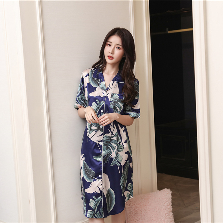 Đầm ngủ vải lụa Satin tay ngắn thoải mái chất lượng cao size M-3XL cho nữ