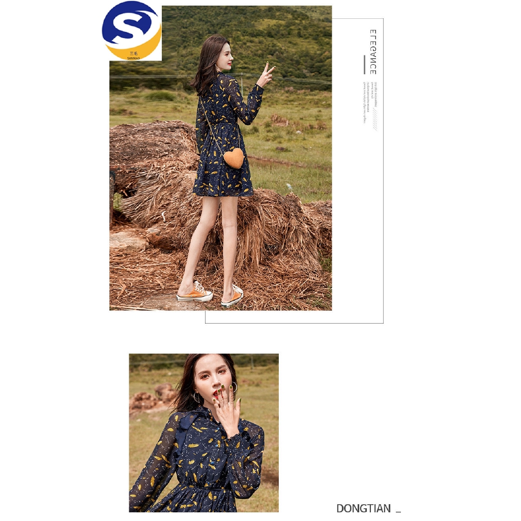 Đầm Voan Dài Tay In Họa Tiết Xinh Xắn Theo Phong Cách Hàn Quốc Dành Cho Nữ | BigBuy360 - bigbuy360.vn