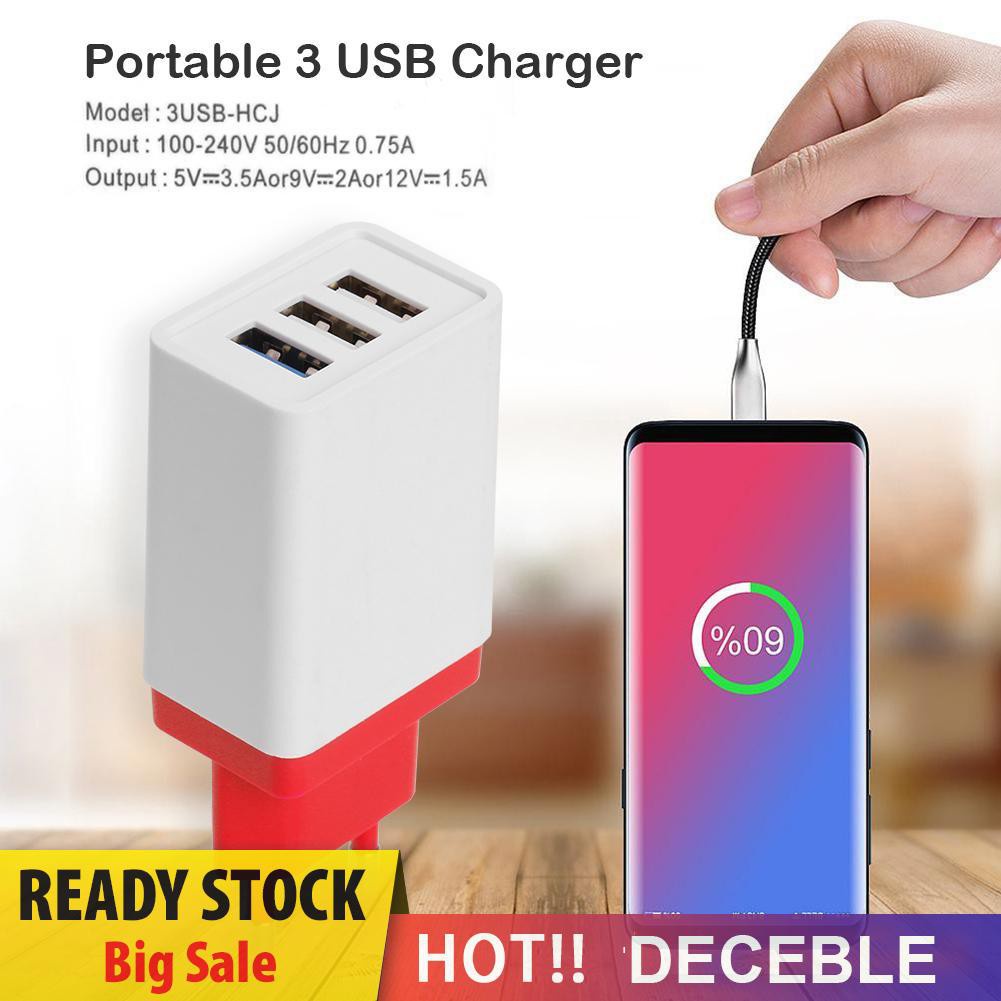 Deceble Portable 3 Ports USB Travel Charger Quick Charging Charger EU Plug Adapter