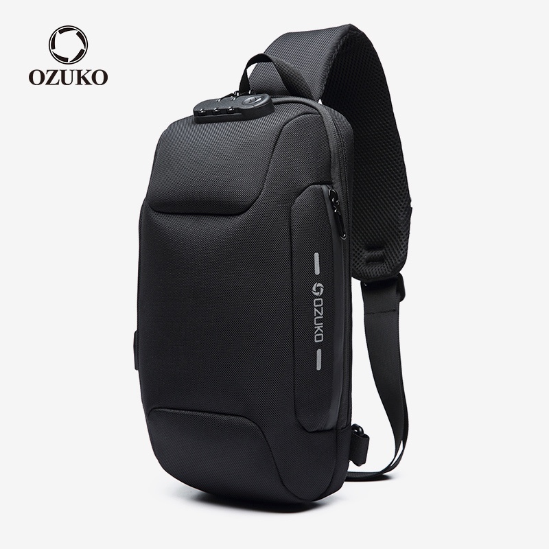 Túi đeo chéo Ozuko làm từ vải oxford chống thấm nước có cổng sạc usb thích hợp mang đi du lịch cho nam