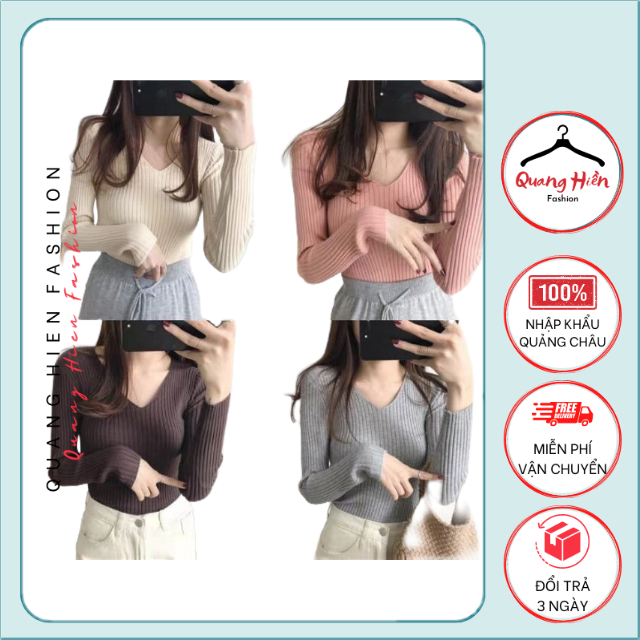 Áo Len nữ Quảng Châu lông cừu cổ tim body mềm mại freesize MS220