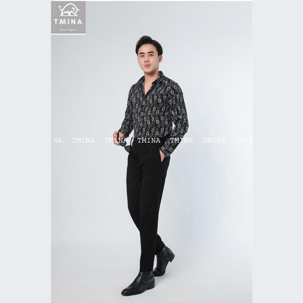 Áo sơ mi họa tiết vải lụa nam tay dài thoáng mát, không nhăn TMINA SMD09