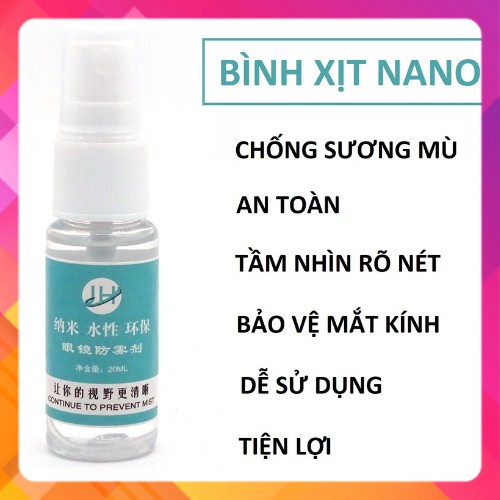 Bình xịt nano vệ sinh kính chống bám hơi nước, chống sương mù đa năng loại 20ml ( Tặng kèm khăn lau)