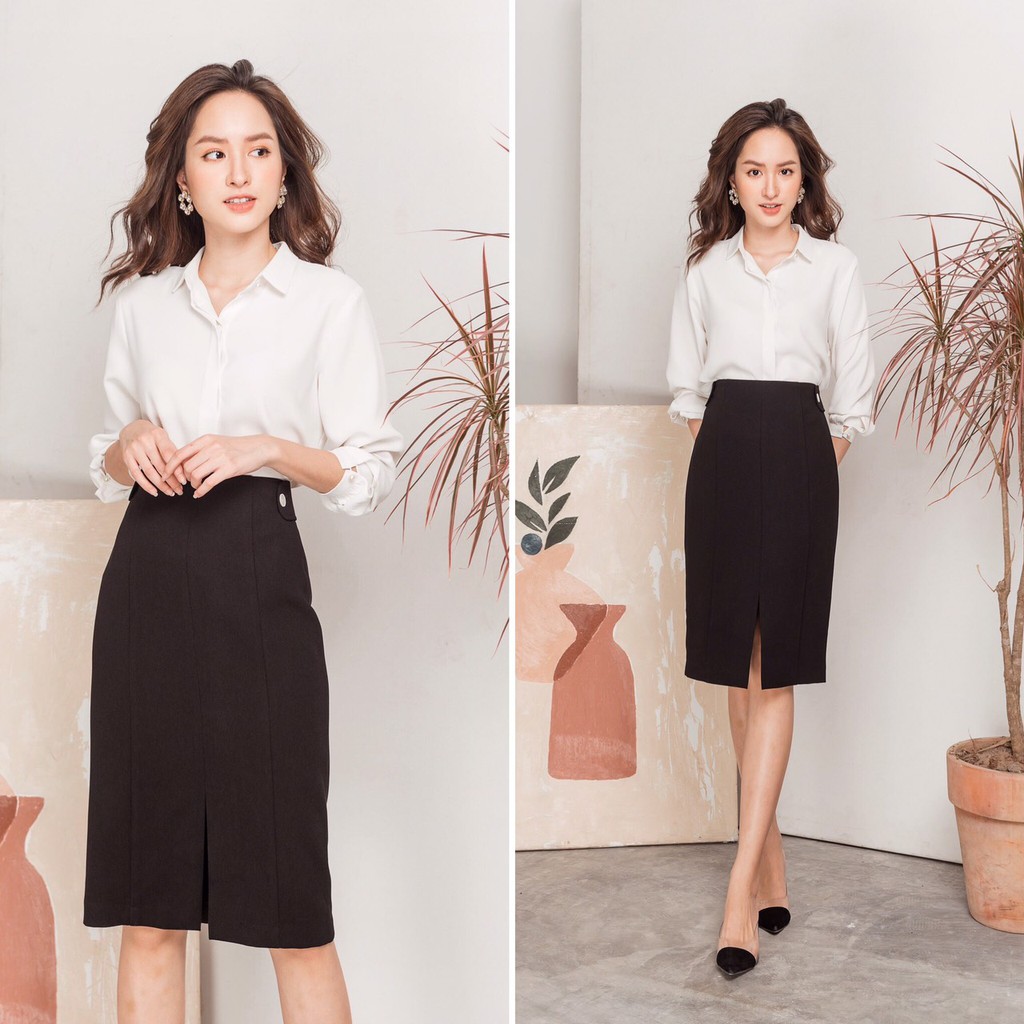 KOKA Design Chân váy bút chì cúc trắng 15402 | BigBuy360 - bigbuy360.vn