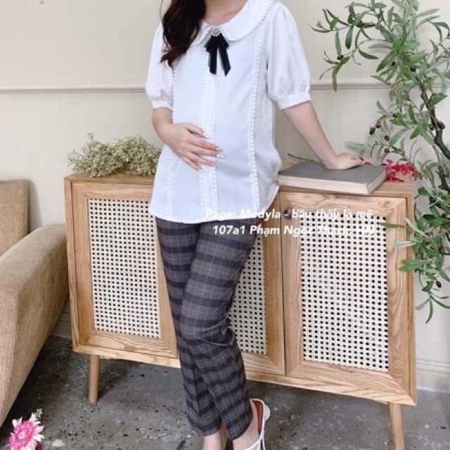Quần bau umi kẻ dáng baggi