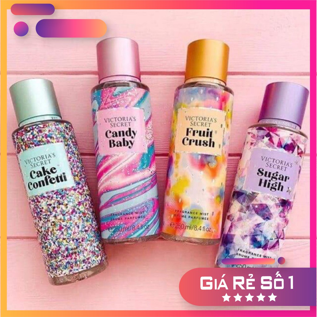 Xịt thơm toàn thân Victoria's Secret body mist mẫu mới đủ mùi Xịt vic Candy Bayby Fruit Crush Cake Confetti Sugar high