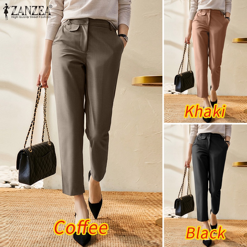 Quần dài ZANZEA ống rộng lưng co giãn thời trang cho nữ