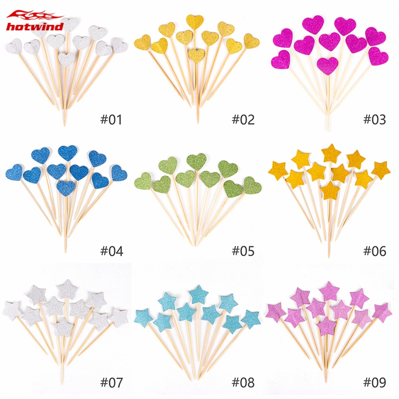 Set 10 Que Cắm Trang Trí Bánh Kem Hình Ngôi Sao / Trái Tim Xinh Xắn