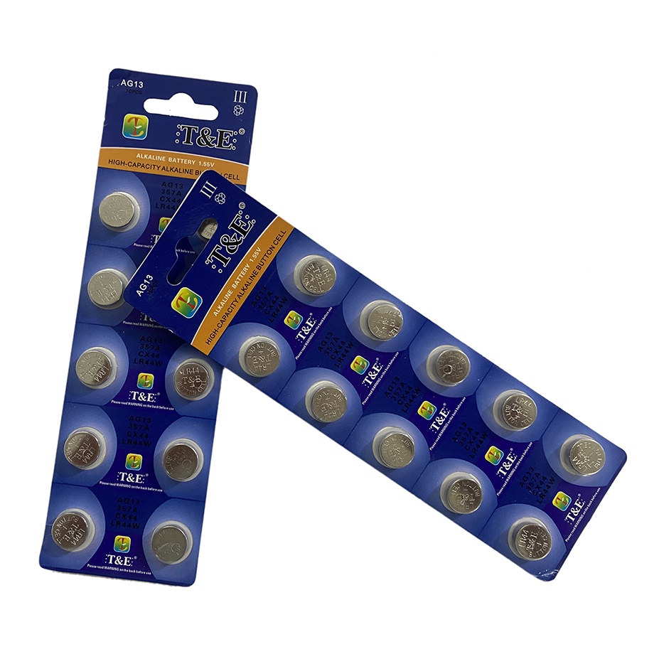 10 Viên Pin Laze dùng cho máy lazer, đèn laze, bút laze AG13 - 357A - CX44 - LR44W - T&E Của ALKALINEE BATTERY 1.55v