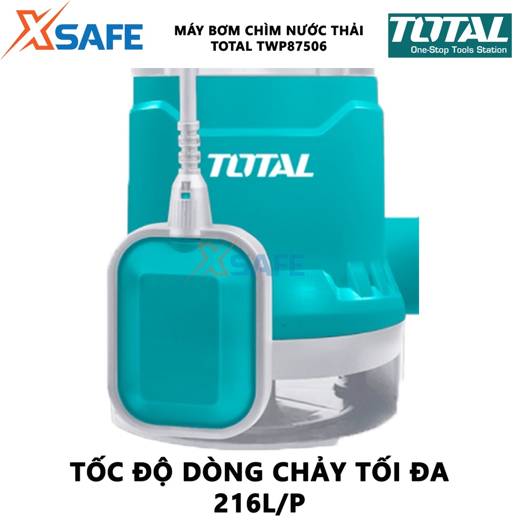 Máy bơm chìm nước thải TOTAL TWP87506 Bơm chìm mini công suất 750W(1.0HP), motor dây đồng, độ sâu tối đa 7m - [XSAFE]