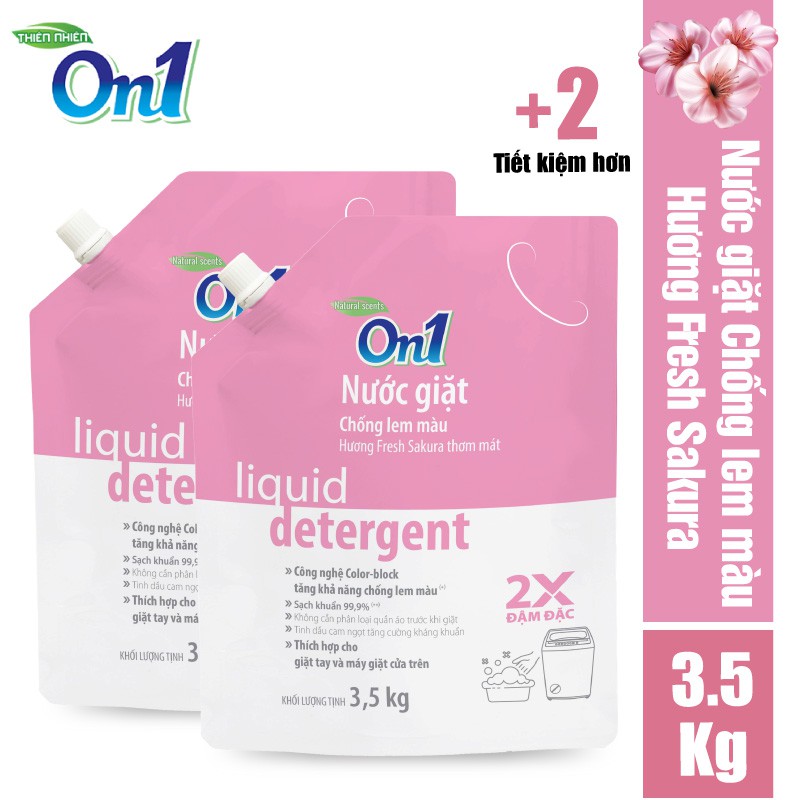 Combo 2 Túi Nước giặt xả On1 chống lem màu hương Fresh Sakura 3.5Kg / Túi - Kết hợp giặt xả 2 trong 1- 2C-N6403